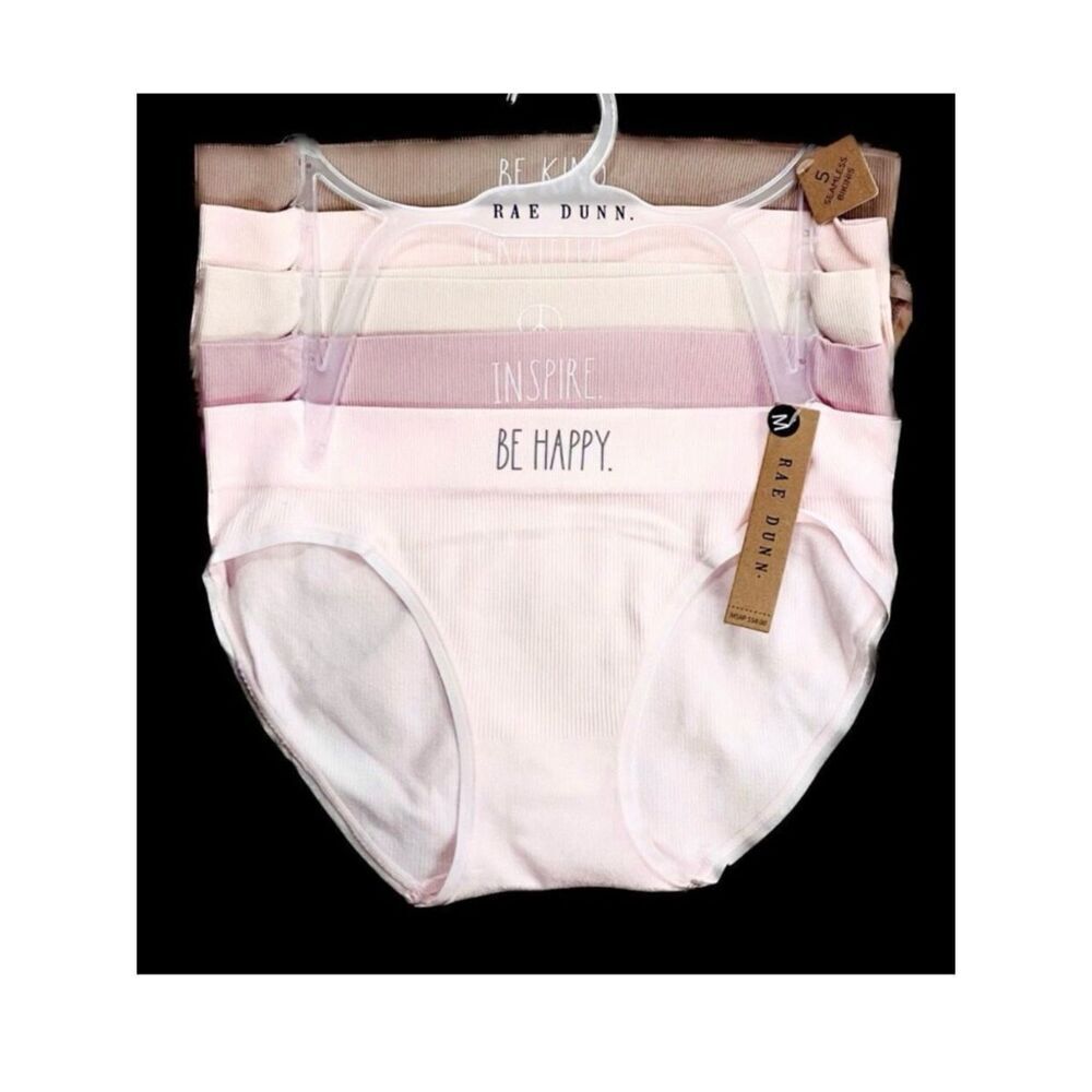 NWT Rae Dunn L Pack of 5 Love Hearts Beautiful Pink & Tan Seamless Bikini Panty
